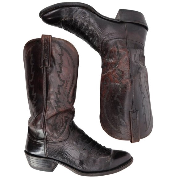 Lucchese 1883 Exotic Caiman Crocodile Inlay Cowboy Boots Mens 10D Brown Western - Picture 5 of 15